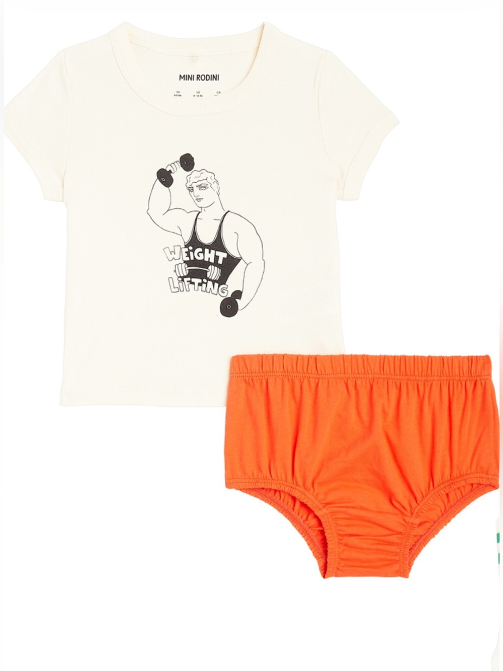 MINI RODINI Off-White Weight Lifting Baby Set in excellent condition.  Size 4-9M